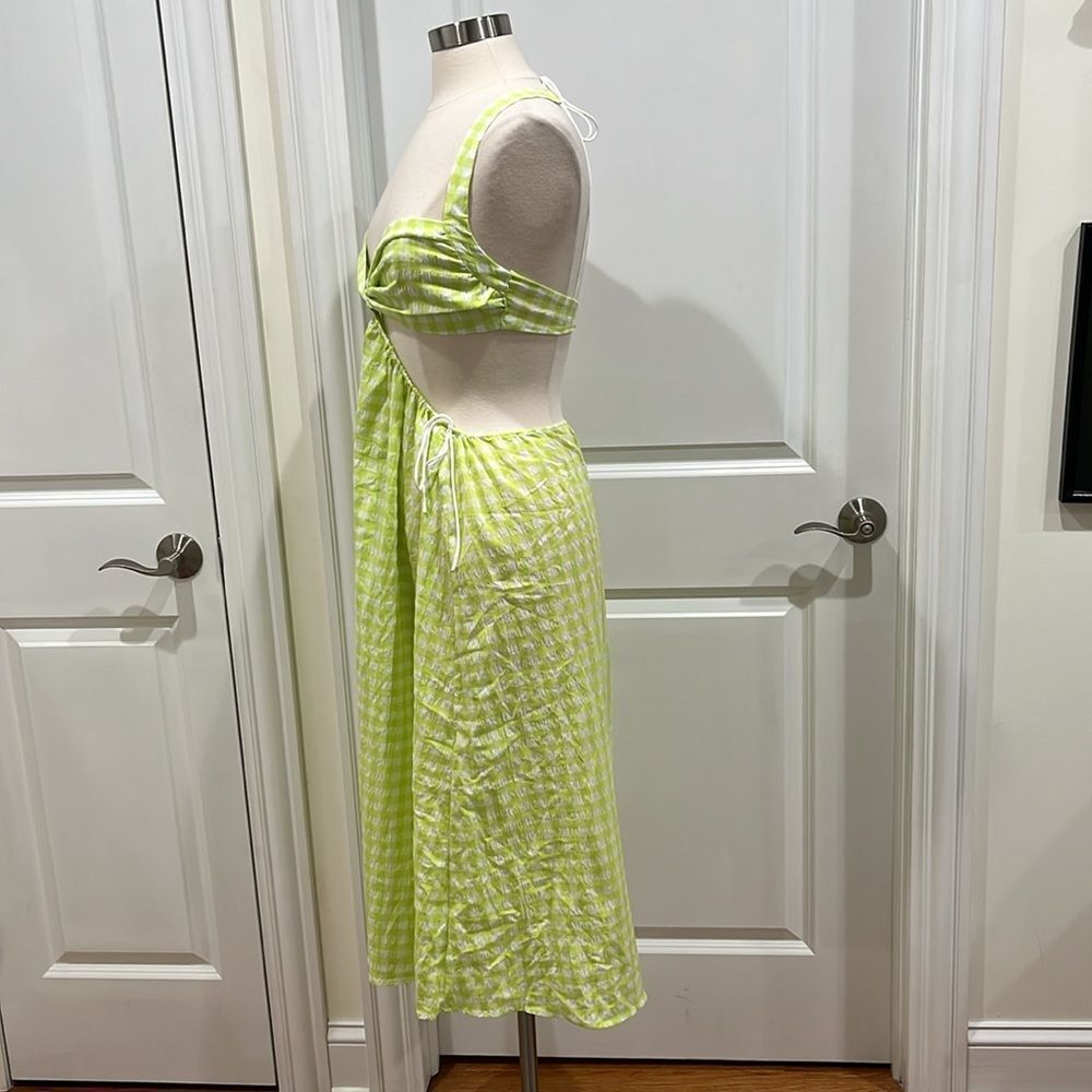 New!‎ FOR LOVE AND LEMONS Maureen Midi Gingham Dress Green White Size Medium - Picture 8 of 12